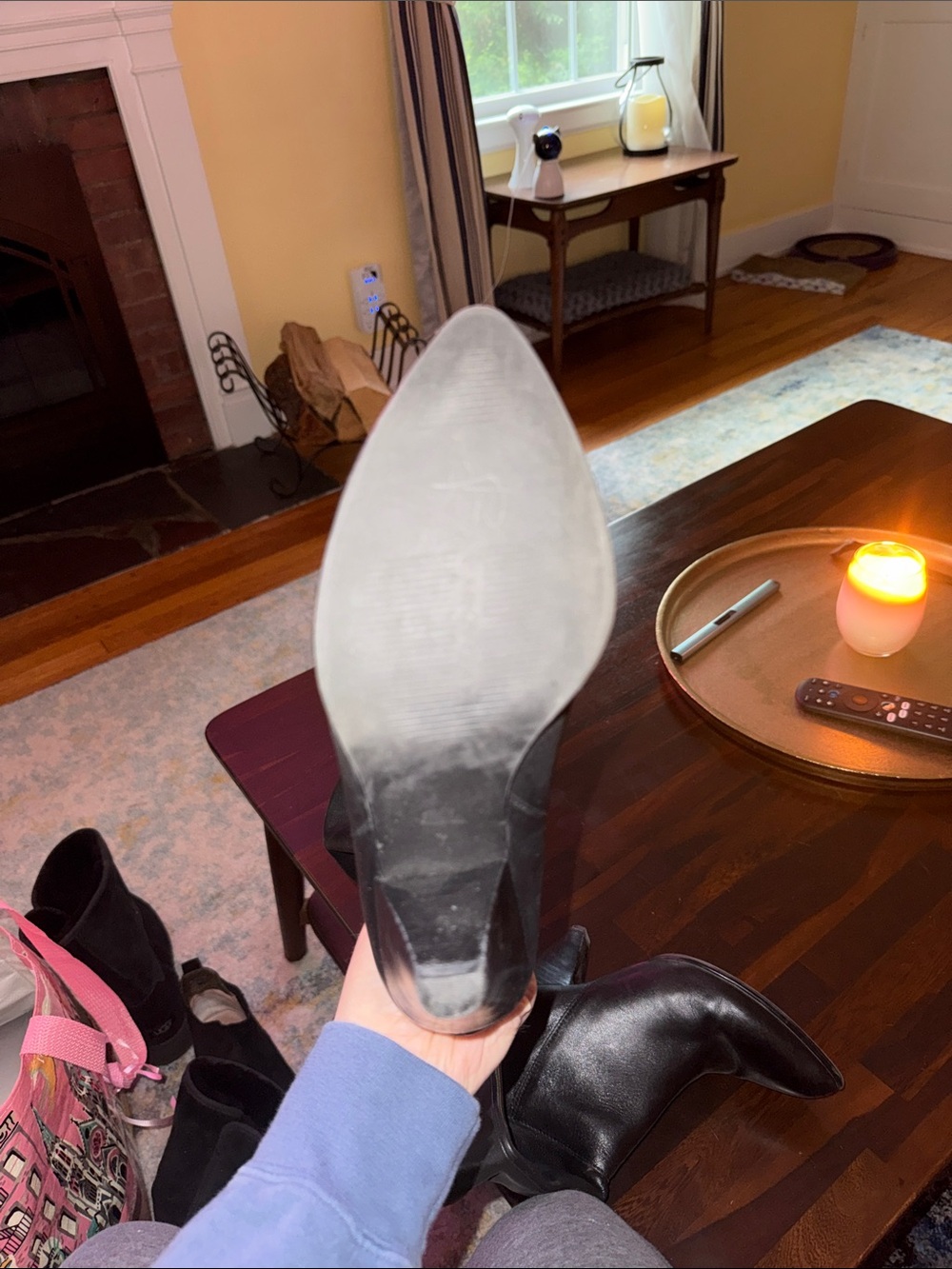 b. makowsky Black Leather Knee-High Boots with Quilted Cuff - Picture 4 of 4